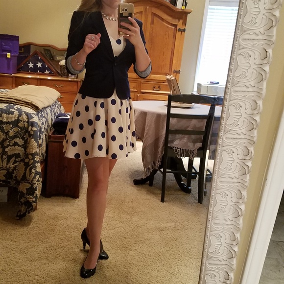 LTX Sportswear Pink Navy Polka Dot Dress L - Picture 2 of 6